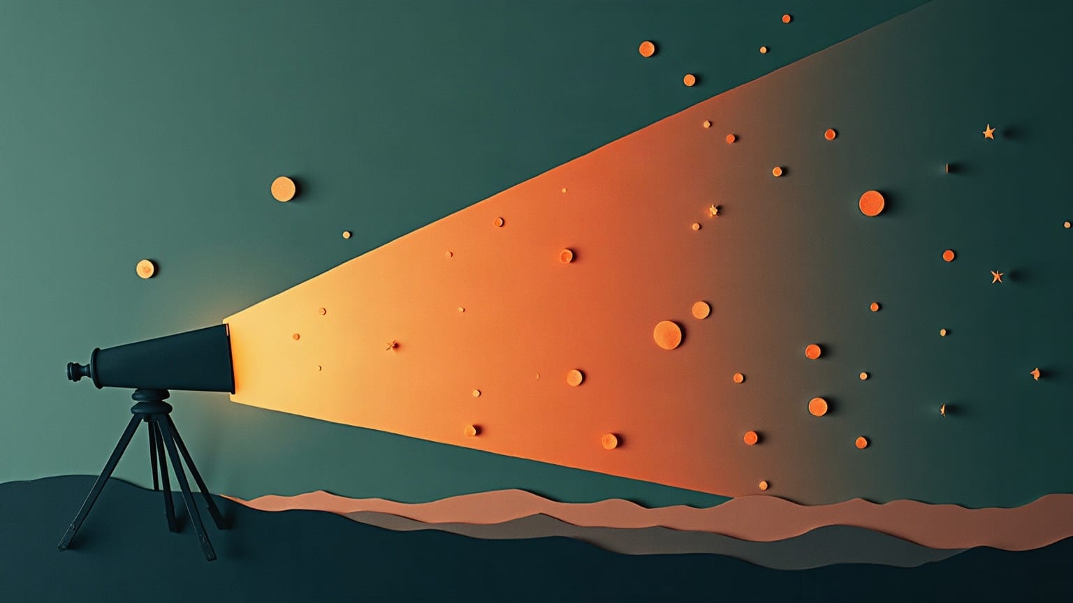 Un telescopio espacial de papel con un cono de visión muy amplio lleno de estrellas