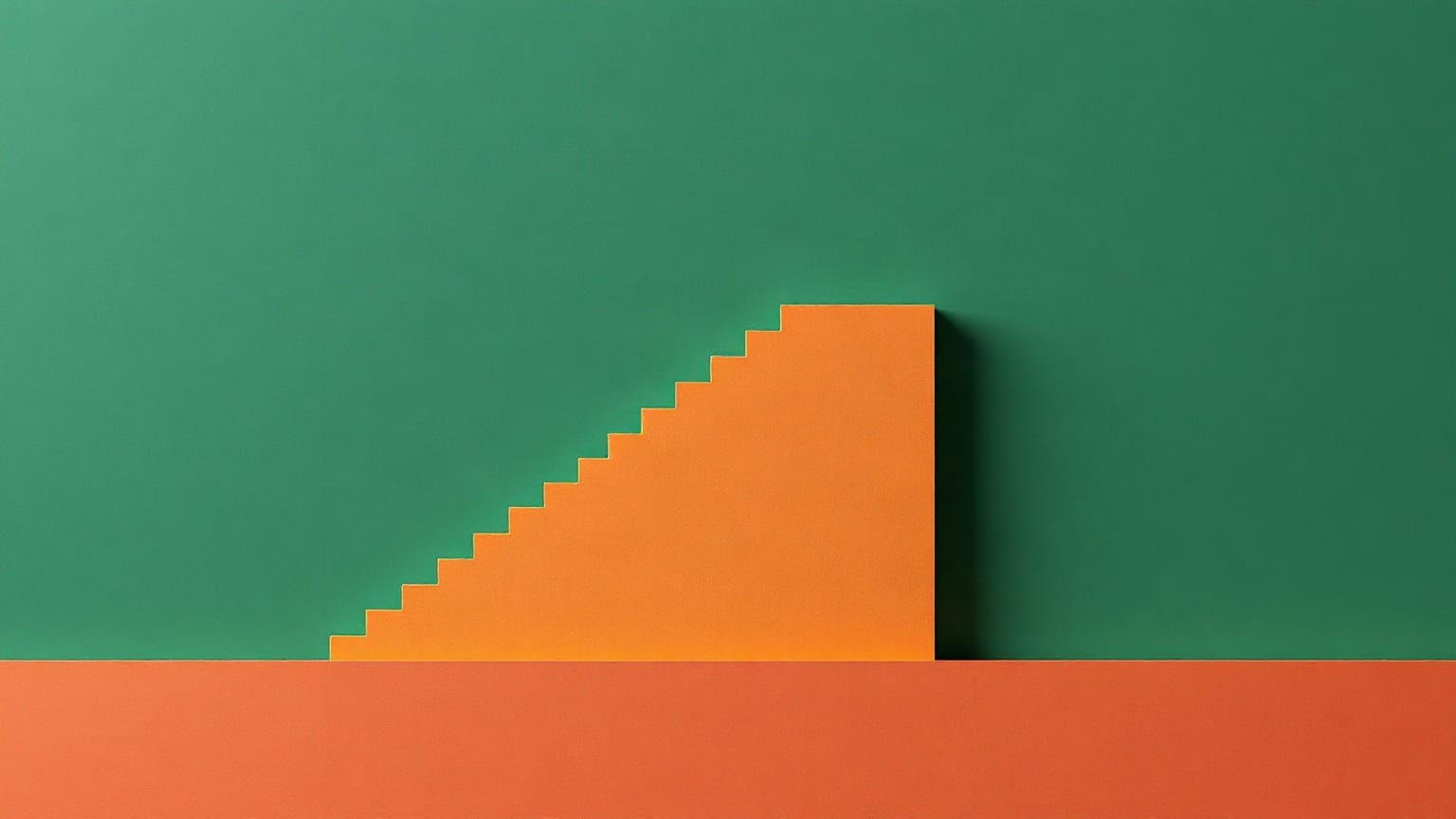 Una escalera de papel que asciende en escalones iguales hasta un borde alto